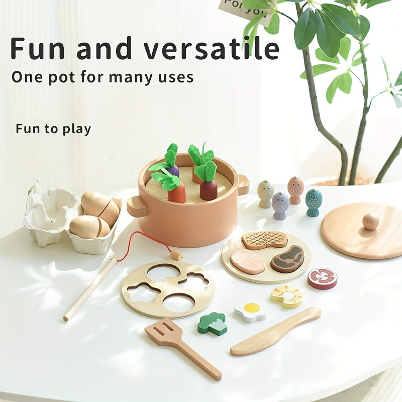 Wooden Play Kitchen Set with Cooking and Dining Utensils