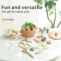Wooden Play Kitchen Set with Cooking and Dining Utensils