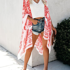 Geometrical Print Cover Up Shirt V Neck Loose Fit