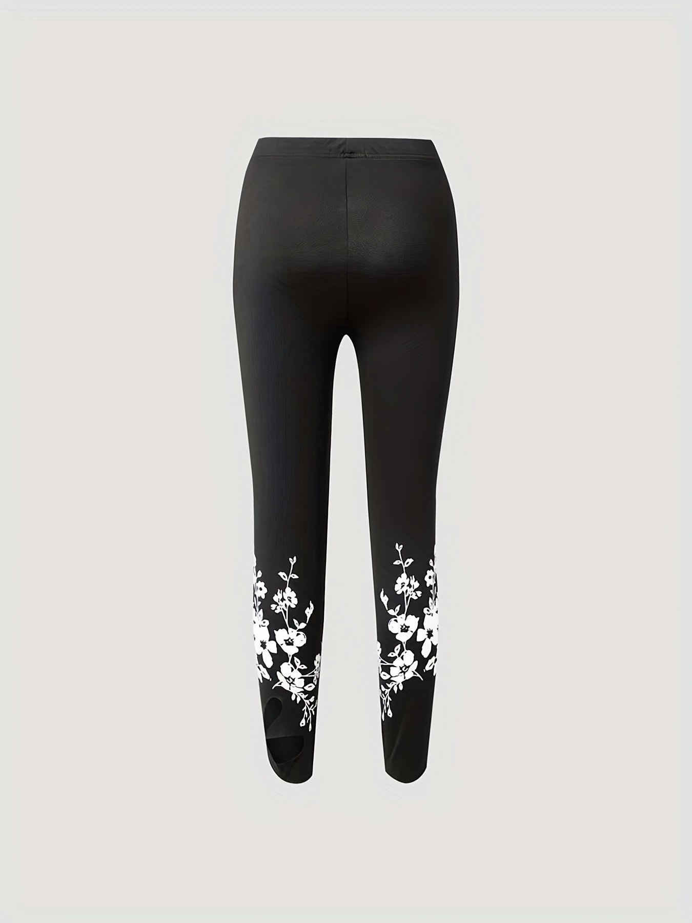 Floral Print Cut Out Skinny Leggings Casual Every Stretchy Leggings