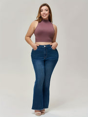 High Rise Fringe Trim Flared Leg Jeans
