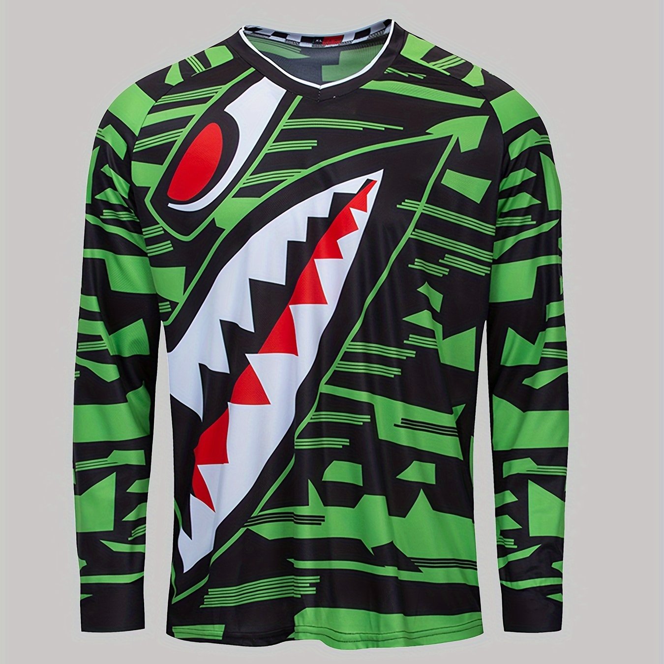 Men's Shark Pattern Long Sleeve T shirt Quick Drying Outdoor Top
