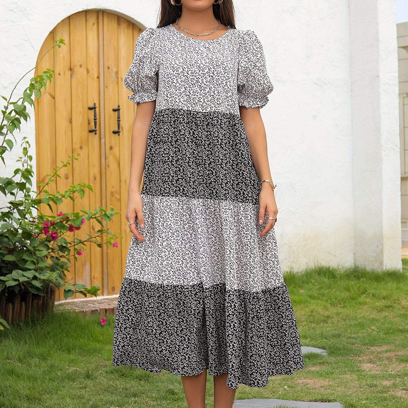 Floral Print Dress Casual Puff Sleeve Dress Women's Clothing