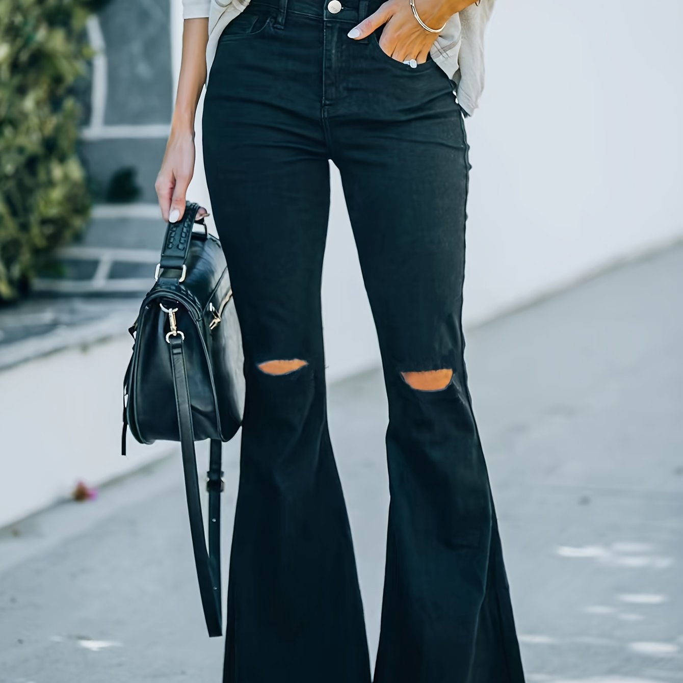 Ripped Flared Leg Jeans