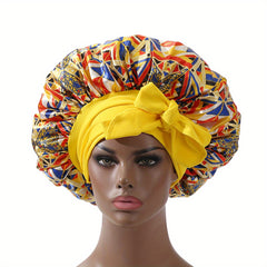 Flower Print Satin Bonnet Lightweight Sleeping Cap Wide Ribbon Hair Bonnets