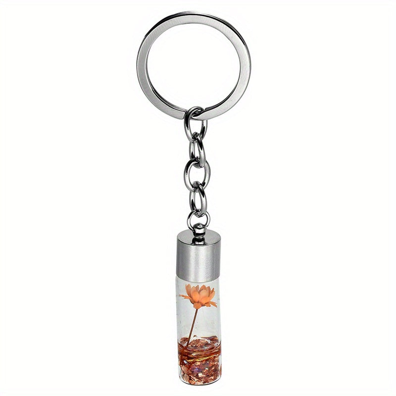 Plant Dried Flower Keychain Glass Bottle Backpack Car Pendant