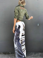 Horse Print Sun Protection Clothing V Neck Cover Up & Pants