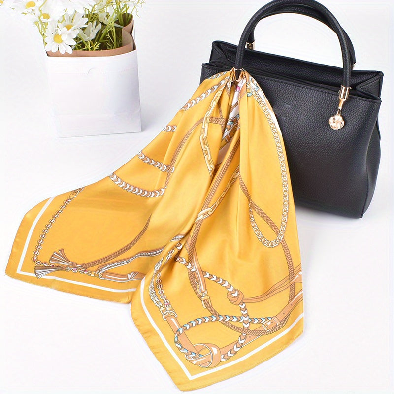 Chain Print Bandana Silk Square Scarf Satin Shawl Hair Accessories