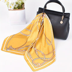 Chain Print Bandana Silk Square Scarf Satin Shawl Hair Accessories