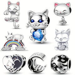 925 Silver Plated Cat Charm Beads DIY Jewelry Gift