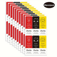 60pcs 9.3x5.4 Thank You Stickers, Red & Yellow, 1.18inch Long