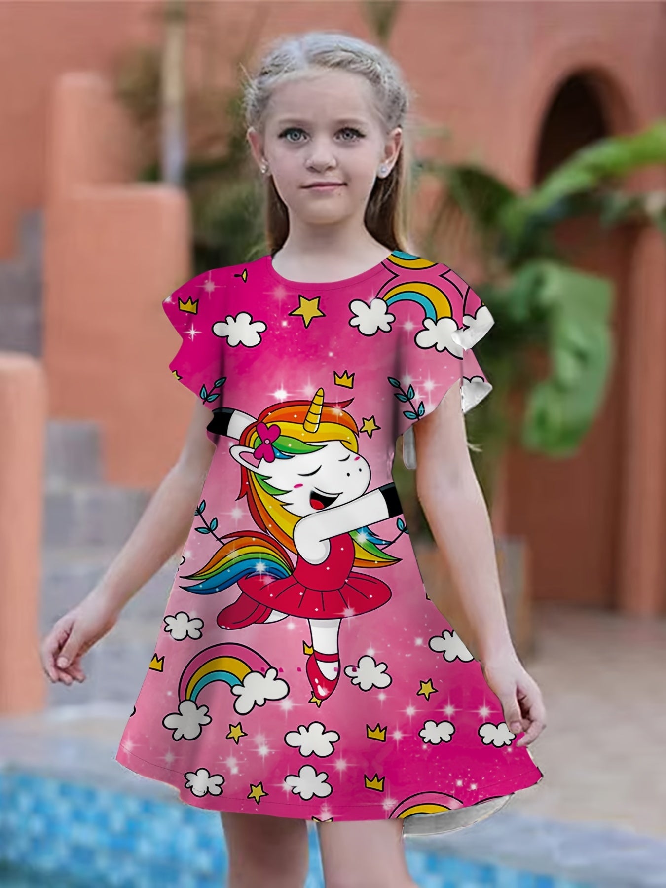 Summer Girls 3D Print Fancy Dresses Kids Party Princess Dress
