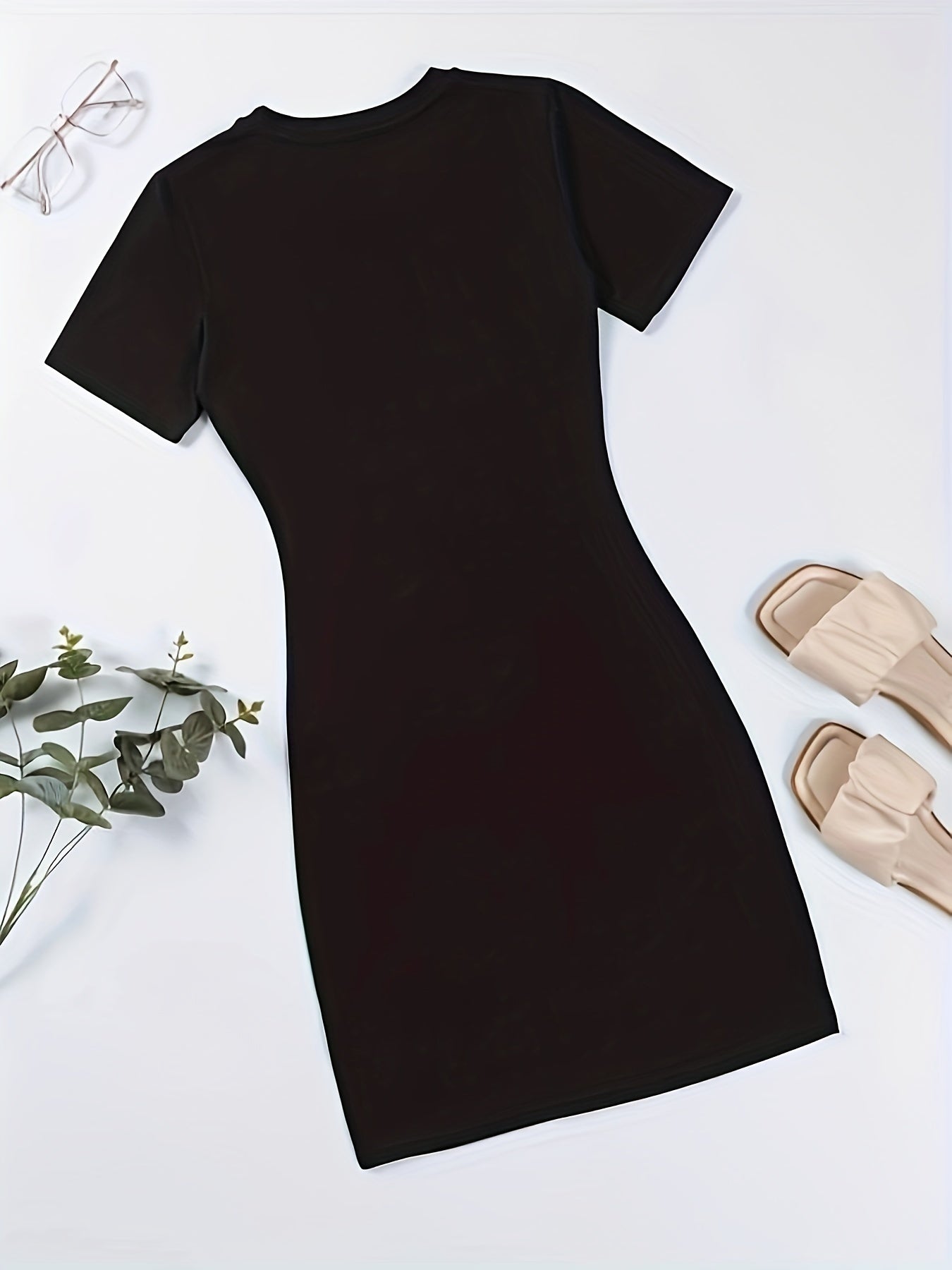 Letter Print Bodycon Dress Crew Neck Short Sleeve Casual Dress