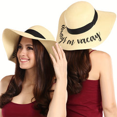 Always On Vacay Sun Hat Classic Letter Embroidery Wide Brim Straw Hat