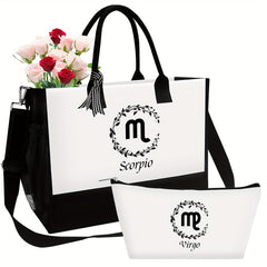 Pattern Tote Bag Zipper Canvas Storage Bag for Travel Fitness Sports