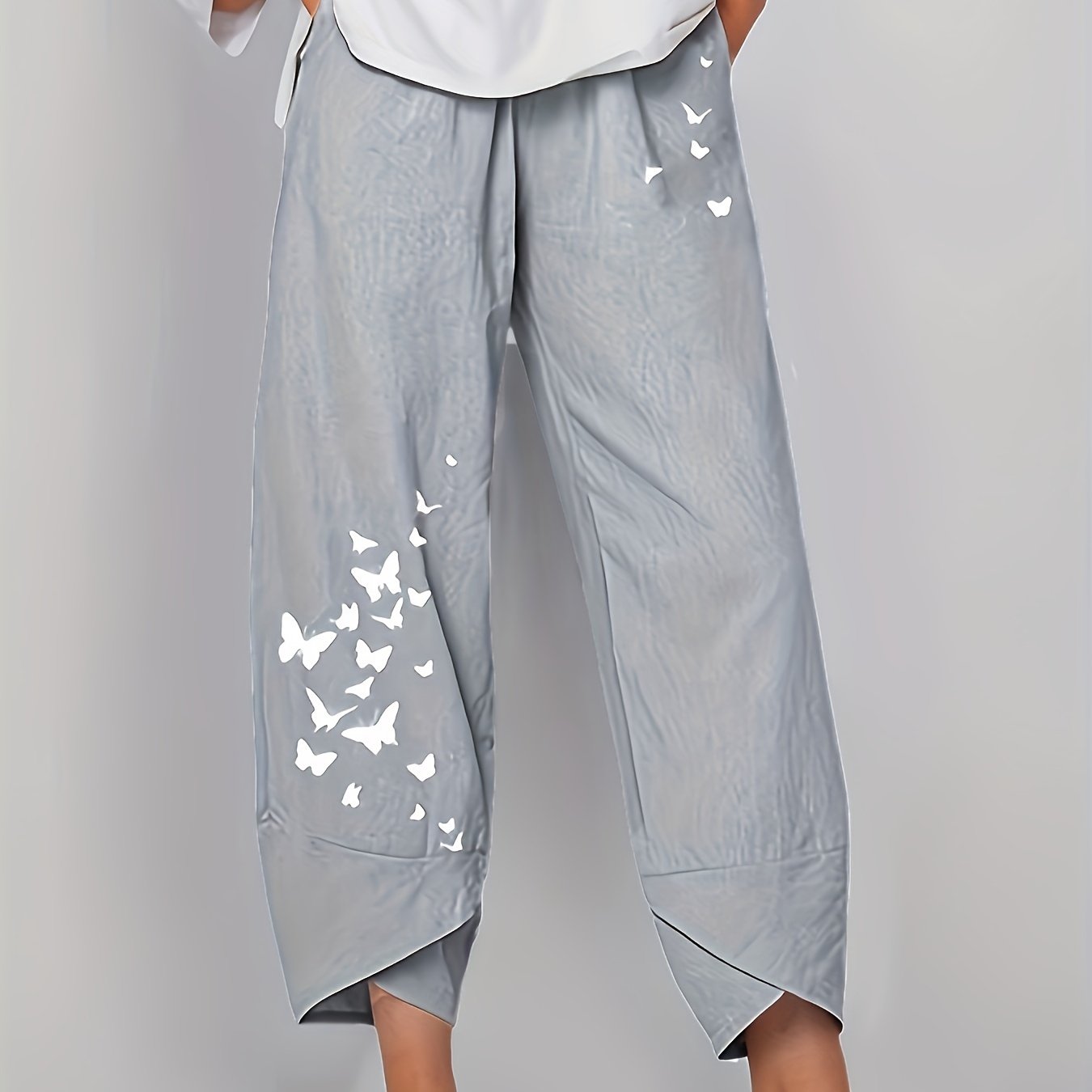 Butterfly Print Cropped Pants Women's Clothing