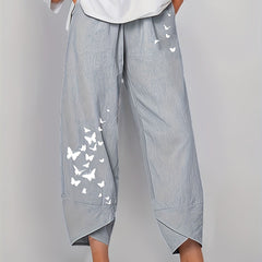 Butterfly Print Cropped Pants Women's Clothing