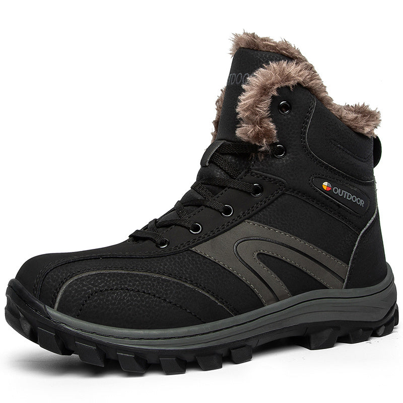 Men's Outdoor Snow Boots Leather Warm Fleece Anti-slip Hiking Boots Winter