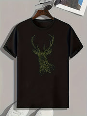 Deer Pattern Print Men's Sports T shirt Graphic Tee For Fitness Activities