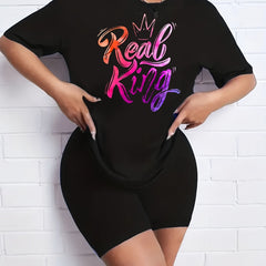 2pcs Summer Casual Sports Sets T shirts & Solid Shorts Women's Activewear