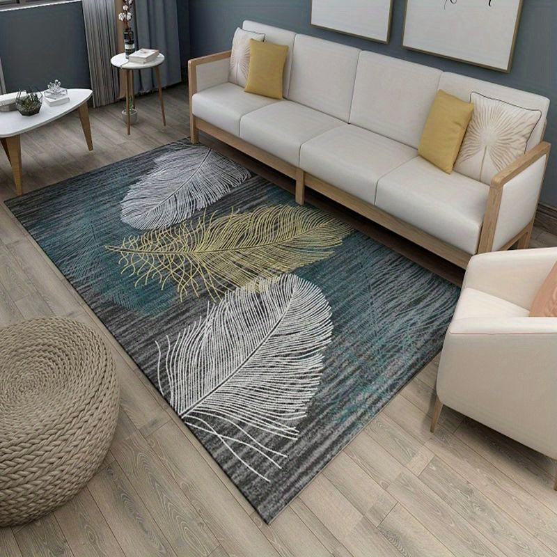 Modern Minimalist Feather Print Soft Area Rug for Living Room