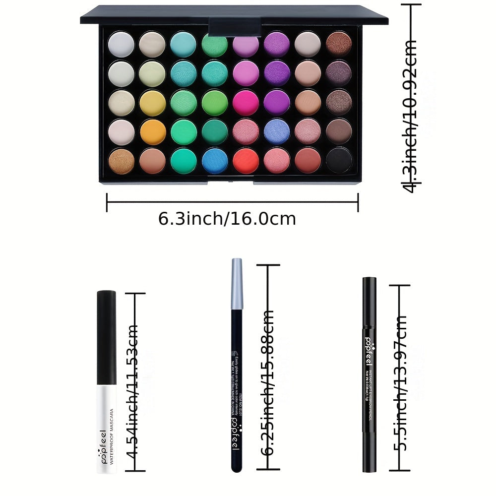 40 Colors Nude Eyeshadow Set with Mascara and Eyeliner - Complete Eye Makeup Kit