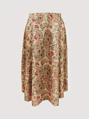Women's Plus Size Boho Skirt Paisley Print Pleated Retro Skirt