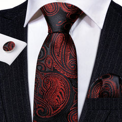 Barry Wang Red&Black Paisley Necktie Set
