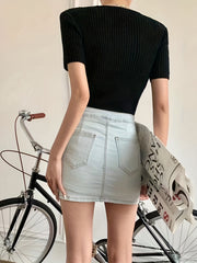 Cut Out Knitted Top Short Sleeve Sweater Women's Clothing
