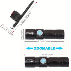 LED Bike Light Kit USB Rechargeable Front & Rear Zoomable Lights