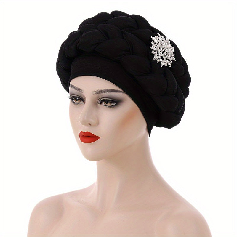 Big Braid Pre tied Turban Cap Flower Decor Classic Head Wrap Elastic Bonnet Bean