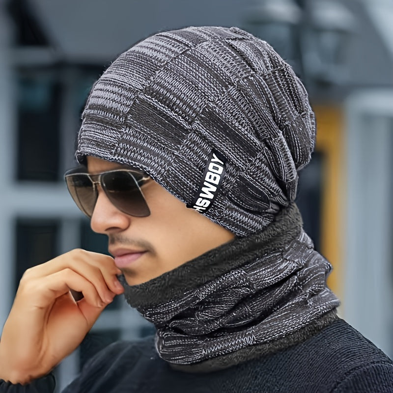 Men's Winter Knitted Woolen Hat & Warm Scarf Set