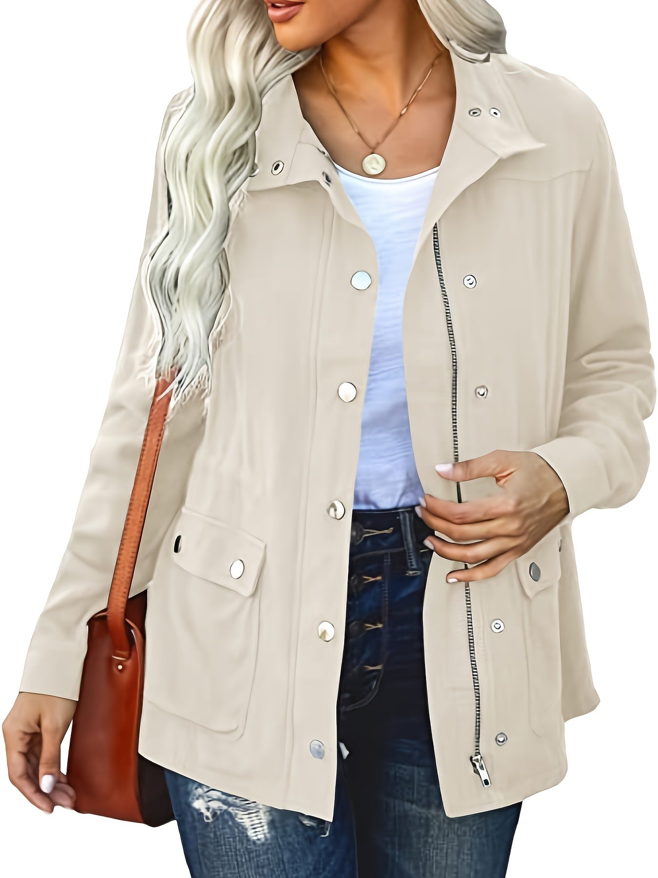 Button & Zipper Dual Pockets Jacket Fall & Winter Women's Clothing