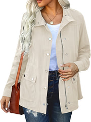 Button & Zipper Dual Pockets Jacket Fall & Winter Women's Clothing