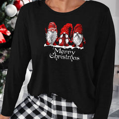 Gnomes & Letter Print Plus Size Christmas Lounge Top