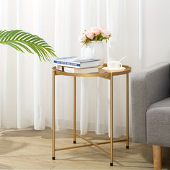 Gold Metal Round Side Table for Living Room Bedroom Balcony Patio