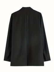 Solid Flap Pockets Blazer Lapel Long Sleeve Blazer for Office & Work