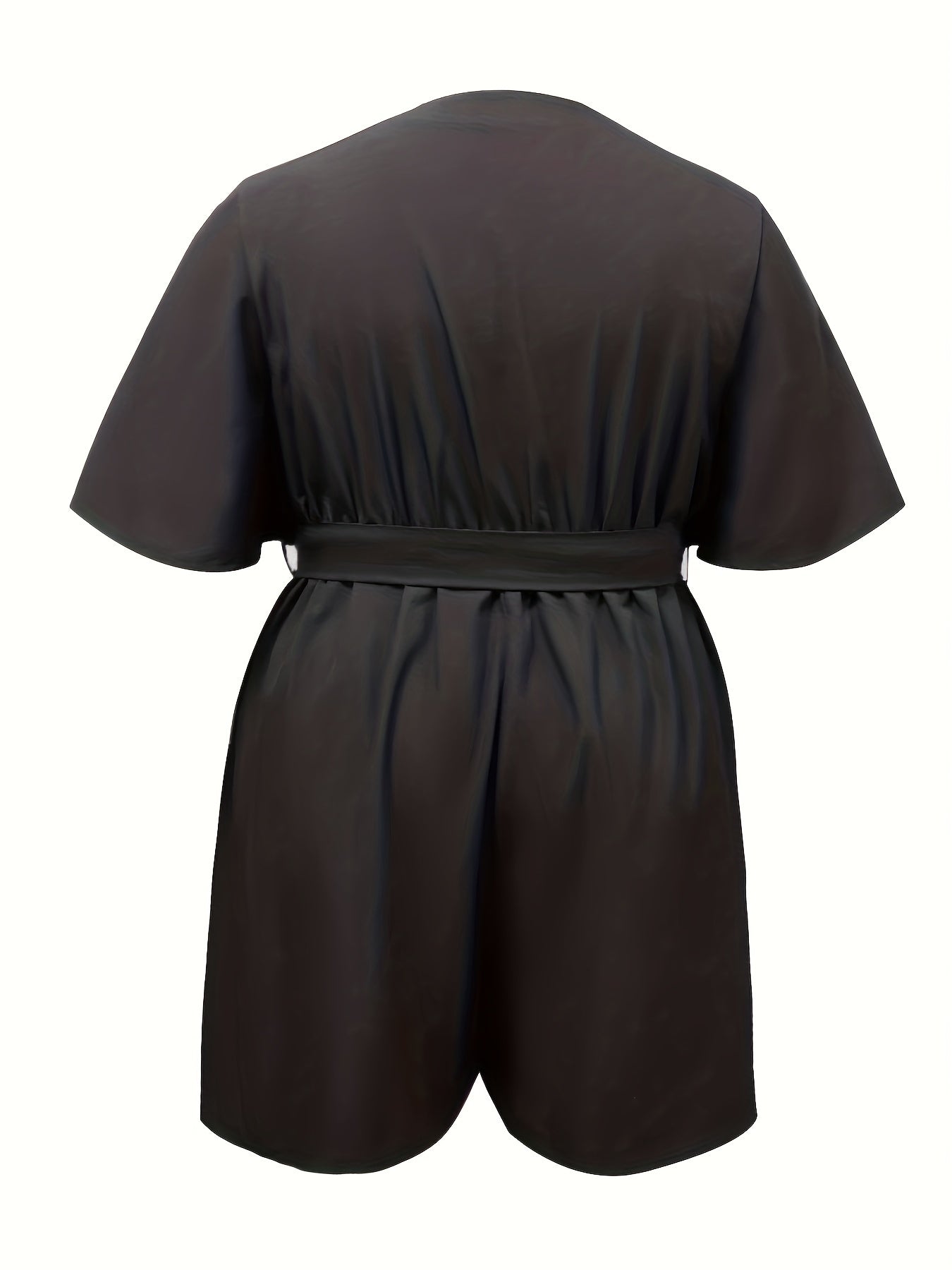 Women's Plus Size Solid V Neck Romper with Pockets & Belt