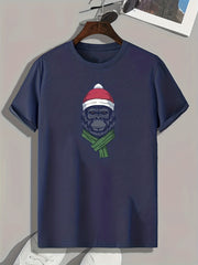 Christmas Chimpanzee Print Men's Comfy T-shirt for Outdoor Summer