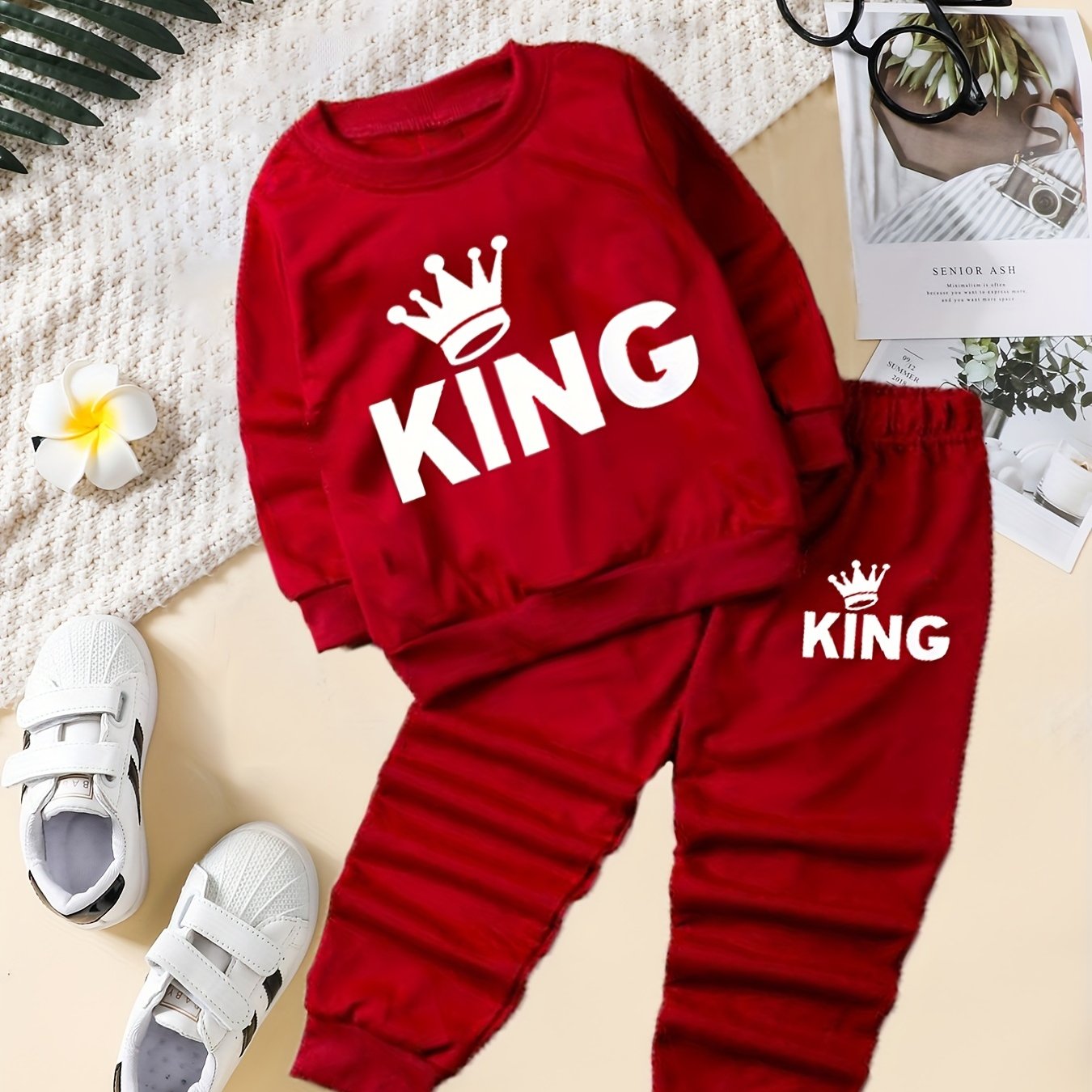 KING Print Boy's 2pcs Sweatshirt & Sweatpants Set
