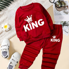 KING Print Boy's 2pcs Sweatshirt & Sweatpants Set