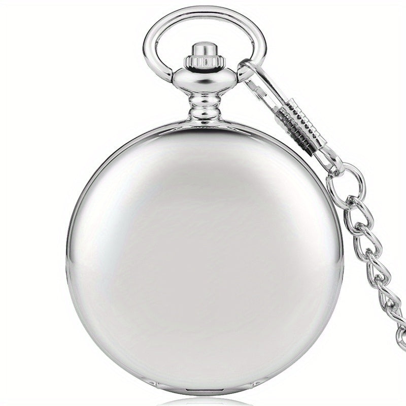 Smooth Case Roman Numerals Dial Quartz Pocket Watch Fob Pendant Chain