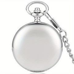 Smooth Case Roman Numerals Dial Quartz Pocket Watch Fob Pendant Chain