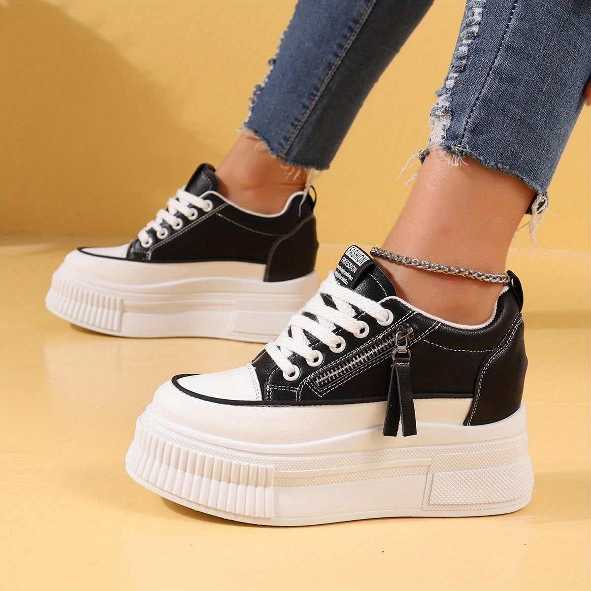Women's Chunky Side Zip Platform Sneakers Non Slip Running Shoes