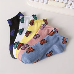5 Pairs Butterfly Print Low Cut Ankle Socks Women's Stockings