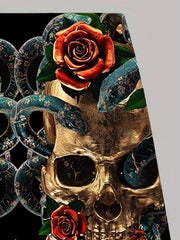 Skull Rose Print Shorts Men's Casual Elastic Waist Summer Shorts