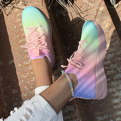 Women's Rainbow Sock Sneakers Knit Lace Up Low Top Running Shoes Lightweight