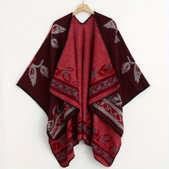 Vintage Leaf Jacquard Shawl Thick Wrap Cape Blanket Scarf Cardigan