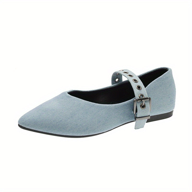 Women's Denim Flat Shoes Casual Point Toe Buckle Strap Barefoot Shoes