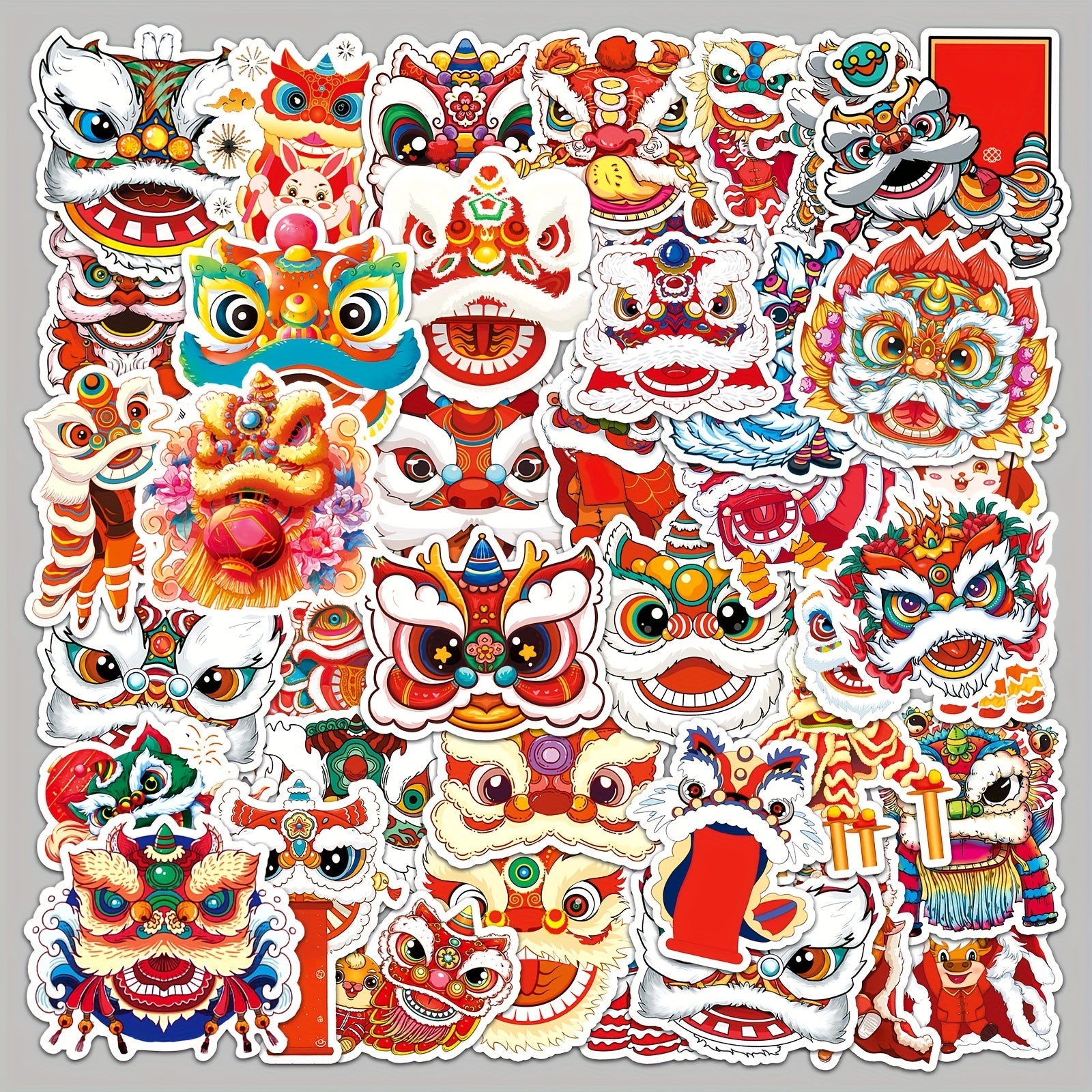 50pcs Lion Dance Cartoon Stickers Chinese Traditional Culture Luggage Decoration